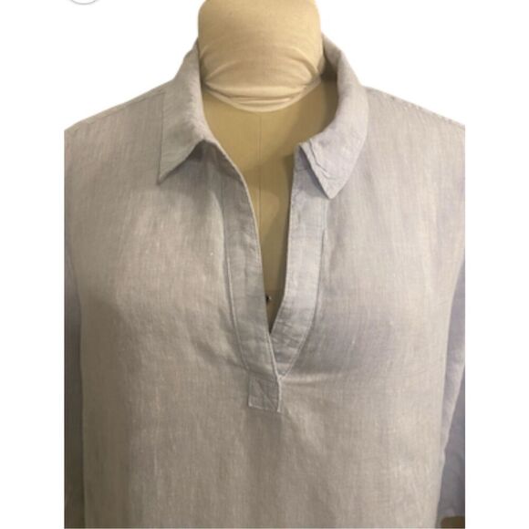 Sigrid Olsen 100% Linen Lt. Blue/Chambray Top 2X Tunic Plus Size - Picture 3 of 13